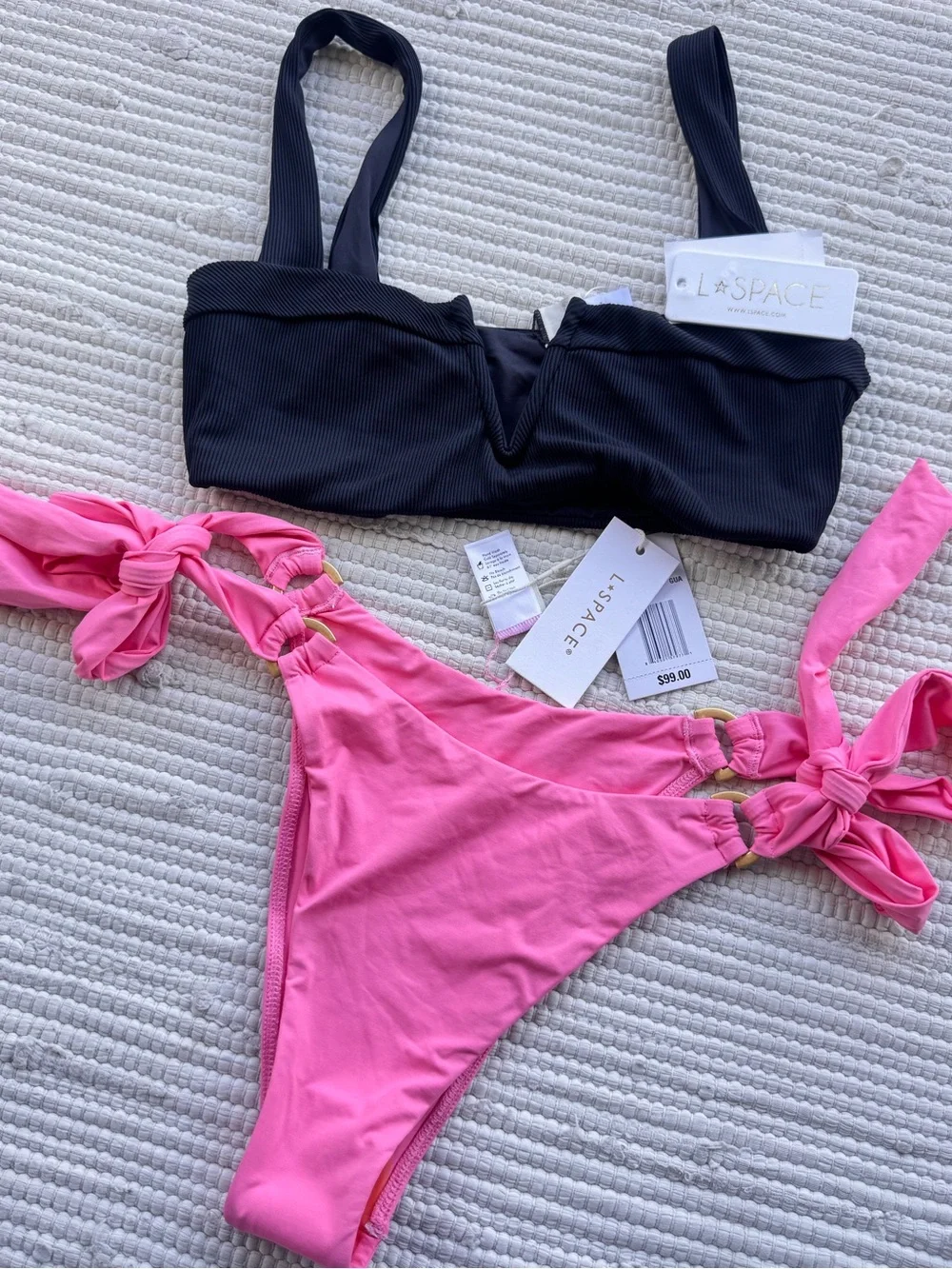 L*SPACE Black & Pink Bikini Set NWT | Lee Lee Top & Kiki Tanga Bottom